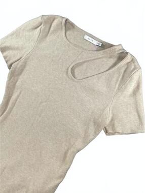 Lush Women's Short Sleeve Knit Bodysuit with Cutout Neckline Nude Size XS